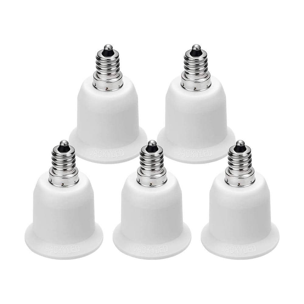 5 Pieces Outlet Light Socket Candelabra E12 to Medium Socket E26 E27 Bulb Base Adapter in White