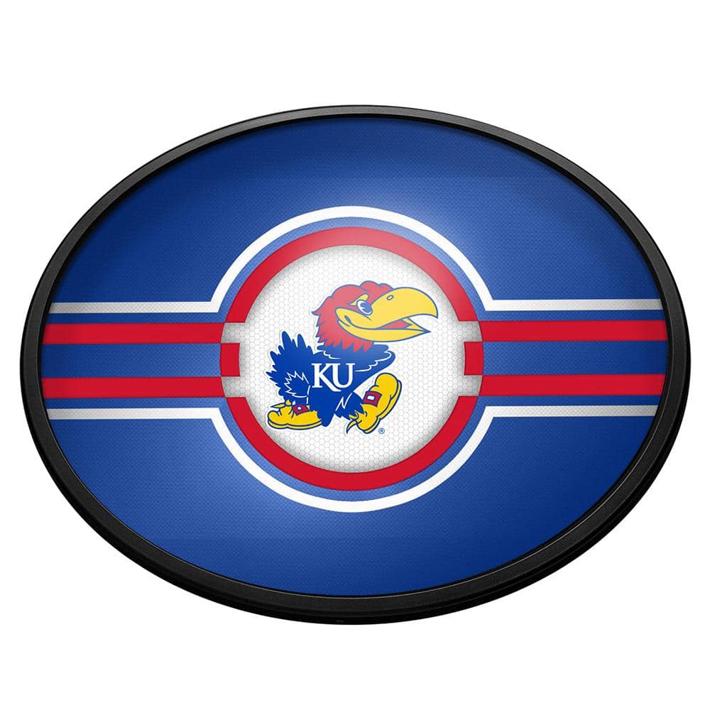 Kansas Jayhawks: Oval Slimline Lighted Wall Sign 18 in. L x 14 in. W x 2.5 in. D -  The Fan-Brand, NCKANS-140-01A