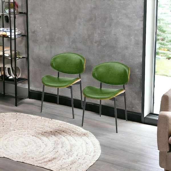 HomeRoots Green And Black Upholstered Faux Leather Curved Back Side Chair (Set of 2)