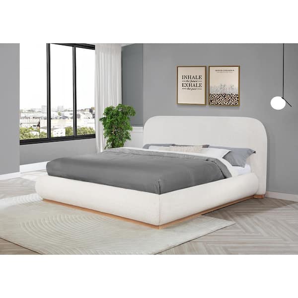 Karim Beige/Cream Boucle Fabric Wood Frame Eastern King Platform Bed