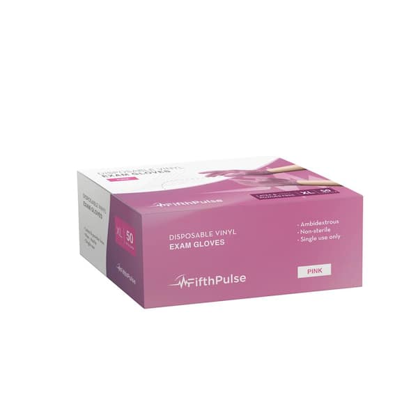 FifthPulse Extra Large Vinyl Powder Free-Medical Examination Disposable Gloves in Pink (50-Count)