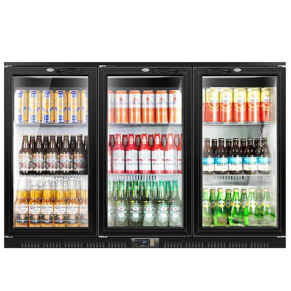 53.15 in. 3-Glass Door Commercial Beverage Cooler 284 Cans Counter Height Back Bar Refrigerator w/ LED Lighting in Black