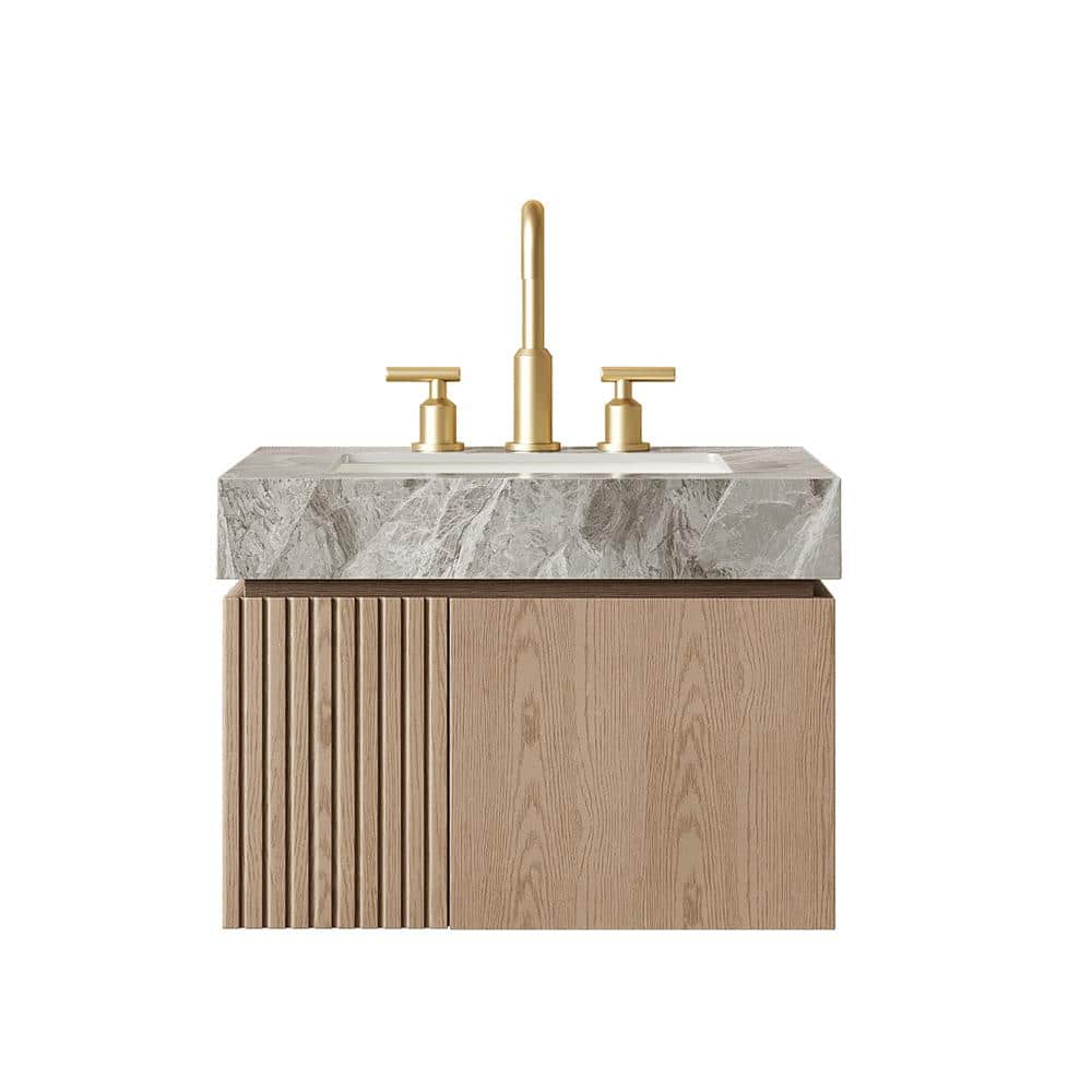 24 in. Wall-Mounted Light Brown Bath Vanity with Light Gray Sintered Stone Top Assembled price history on PriceWatchPro