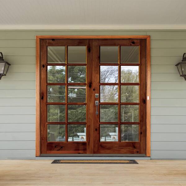 Krosswood Doors 72 in. x 80 in. Craftsman Knotty Alder 9-Lite Clear Glass  Unfinished Wood Right Active Inswing Double Prehung Front Door