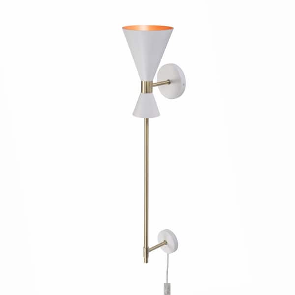 Hampton Bay Hedgefield 1-Light Wallchiere Straight Shade White and Antique Brass Wall Sconce