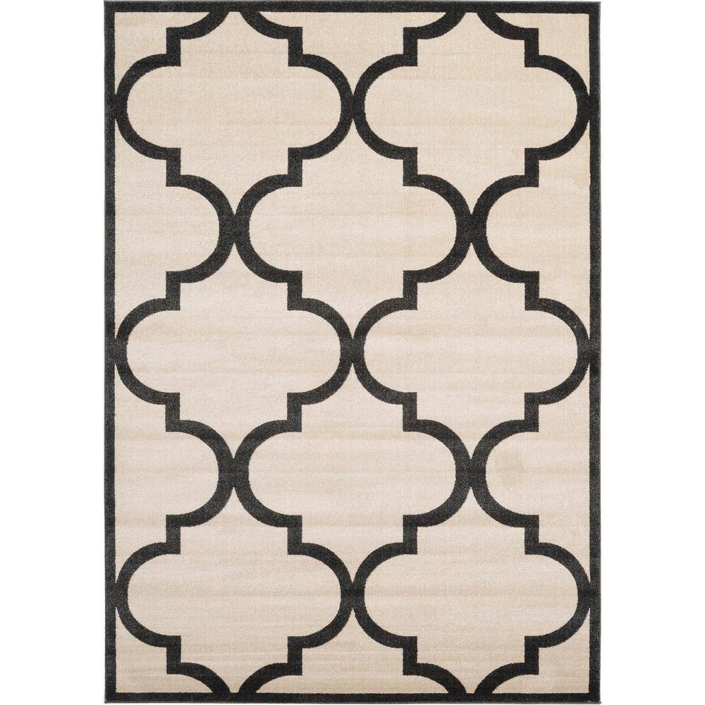 Beige and Black Trellis 7' x 10' Rectangular Easy Care Rug