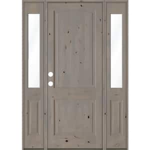 58 in. x 96 in. Knotty Alder Right-Hand/Inswing Clear Glass Grey Stain Wood Prehung Front Door with Dual Sidelites