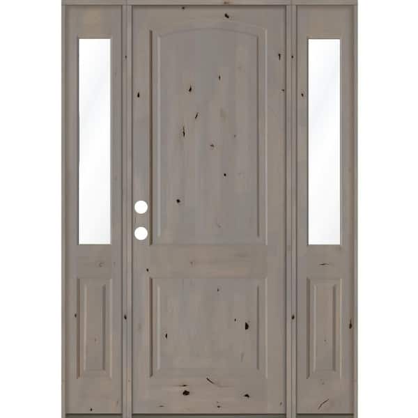 Krosswood Doors 58 in. x 96 in. Knotty Alder Right-Hand/Inswing Clear Glass Grey Stain Wood Prehung Front Door with Dual Sidelites