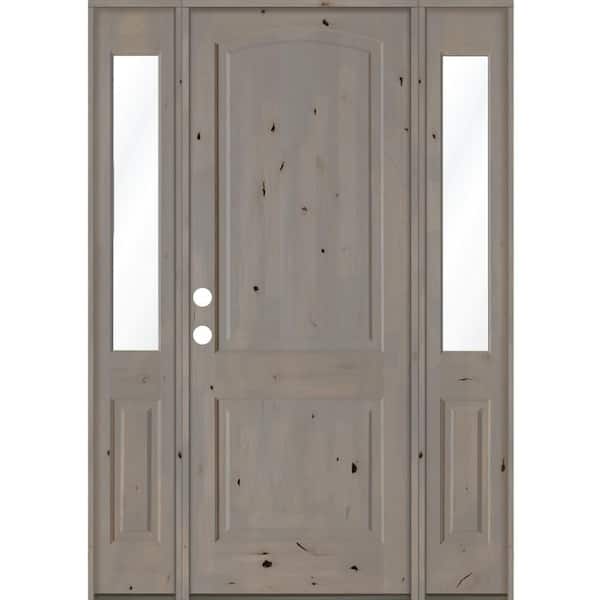 Krosswood Doors 70 in. x 96 in. Knotty Alder 2 Panel Right-Hand/Inswing Clear Glass Grey Stain Wood Prehung Front Door with Sidelites