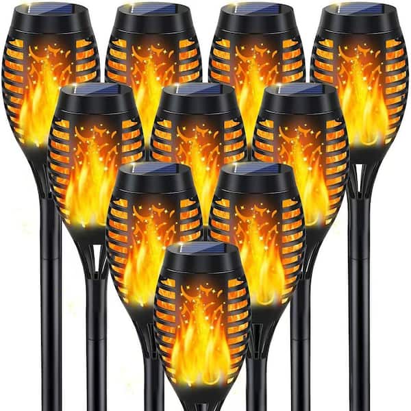 Black ABS Solar Outdoor Torch Light Flickering Flame Waterproof Garden Landscape Pathway Lighting 10-Pack