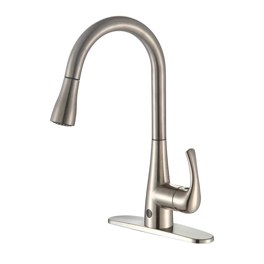 Brushed Nickel Single Handle Pull-Down Kitchen Faucet with Spray