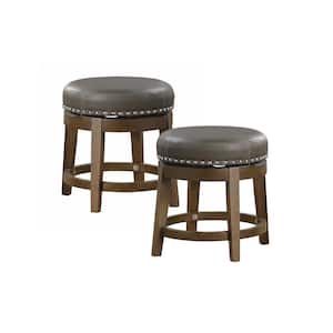 Paran 19 in. Brown Wood Round Swivel Stool with Gray Faux Leather Seat (Set of 2)