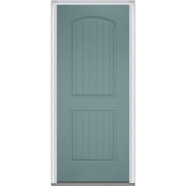 MMI Door 32 in. x 80 in. Right-Hand Inswing 2-Panel Archtop Planked Classic Painted Fiberglass Smooth Prehung Front Door