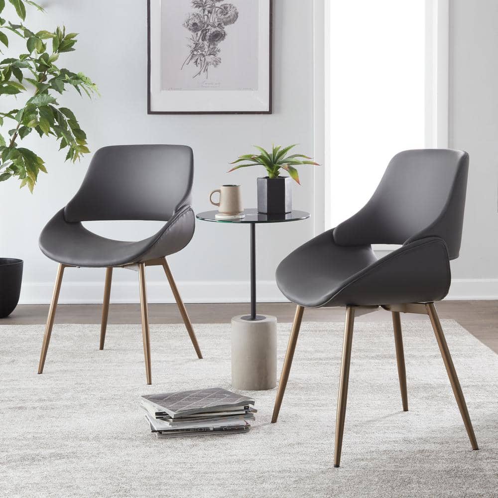 Gray Faux Leather Upholstered Side Chair with Metal Legs