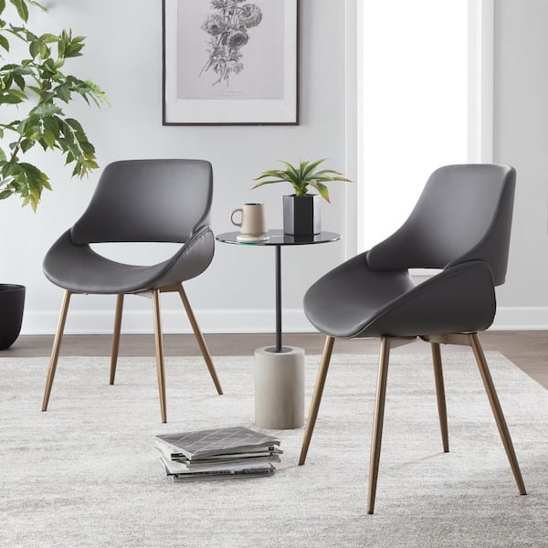 Lumisource Fabrico Grey Faux Leather  and  Antique Copper Metal Side Chair (Set of 2)