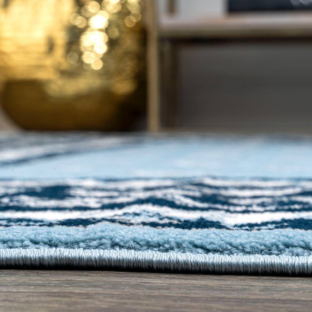 Blue and Navy Synthetic French Border 8' x 10' Area Rug