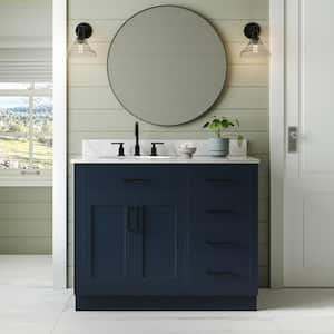 Home Decorators Collection Merryfield 43 in. W x 22 in. D x 35 in. H Freestanding Bath Vanity in Dark Blue-Gray with Carrara White Marble Top