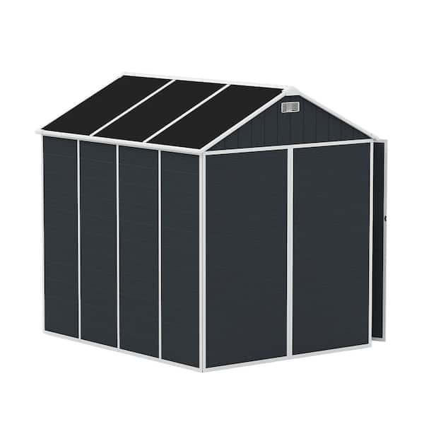 8 ft. x 7 ft. Outdoor Resin Storage Shed with 2-Window and Double-Door, Plastic Shed with Floor, Dark Gray