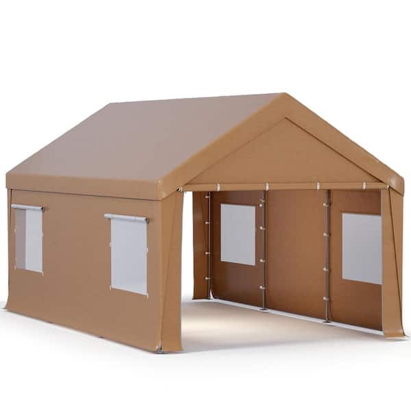 Unbranded 10 ft. W x 20 ft. D Portable Garage UV and Waterproof Resistant All-Season Carport with Roll-Up Ventilated WindowsYellow