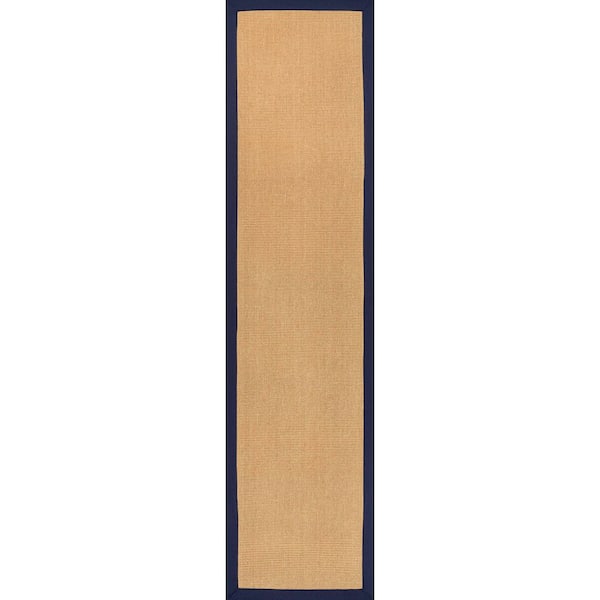 Camden Farmhouse Cottage Border Jute Natural/Navy 2 ft. x 8 ft. Runner Rug