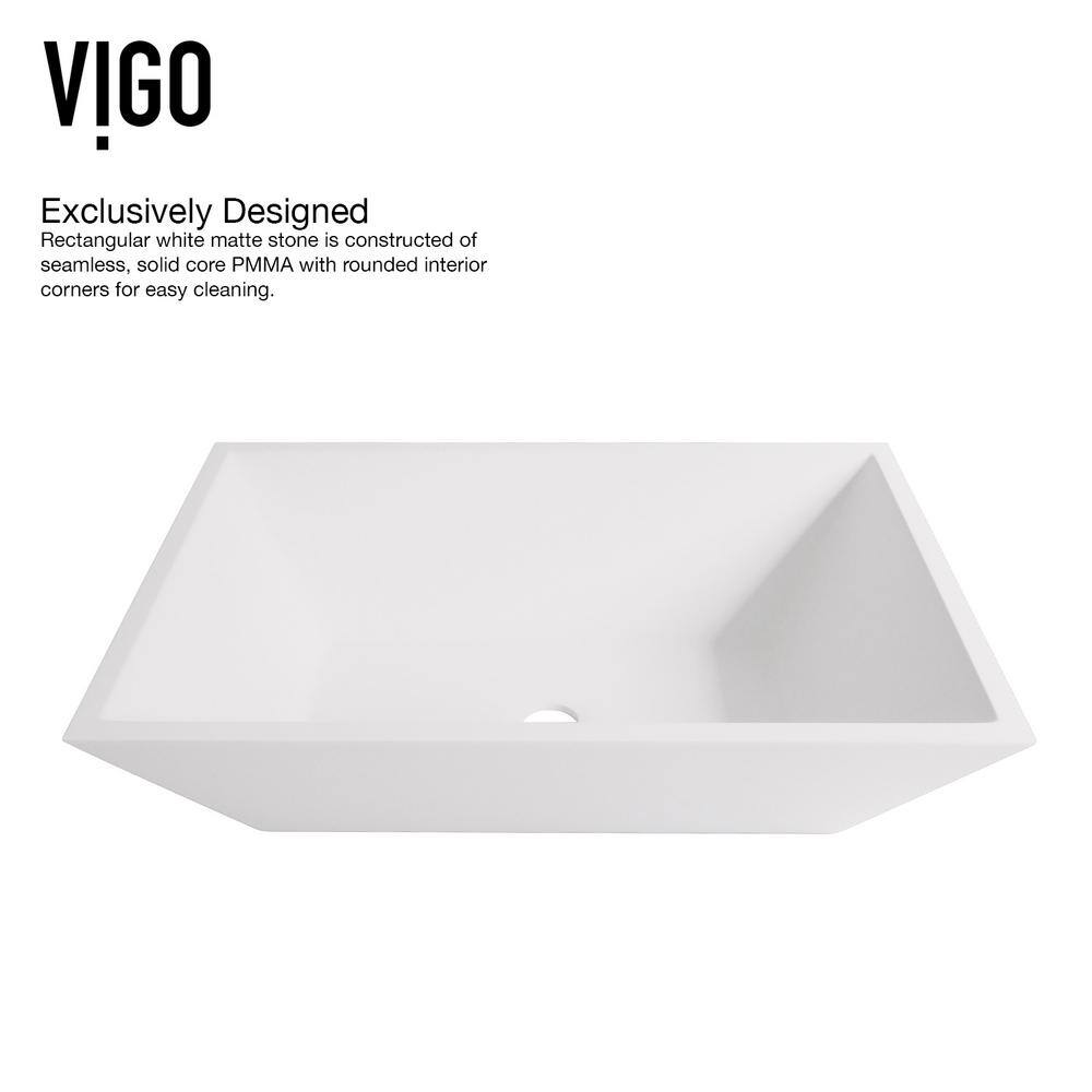 White Matte Stone Rectangular Vessel Sink with Brushed Nickel Faucet