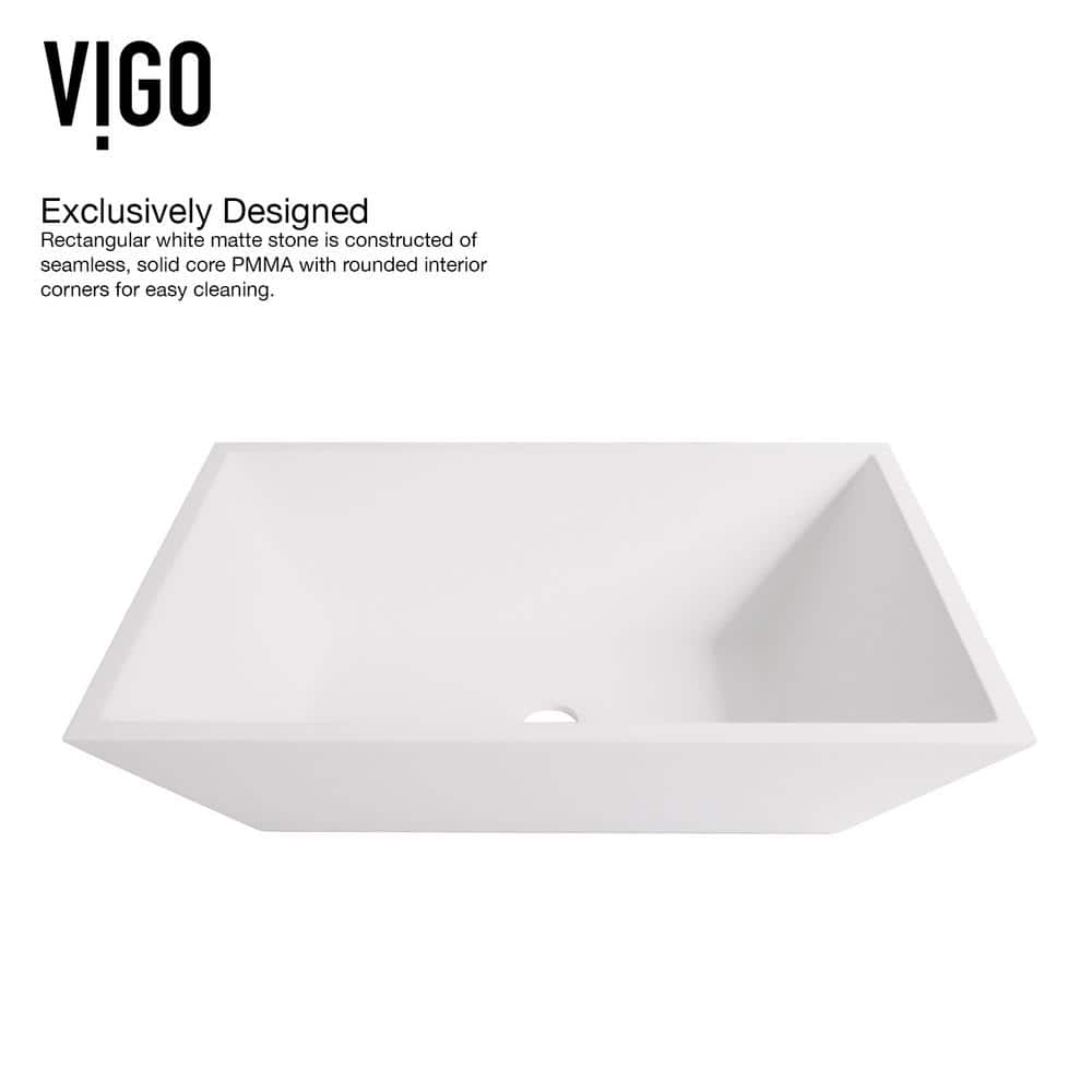 Vinca Matte Stone Rectangular Vessel Sink with Matte Black Wall-Mount Faucet