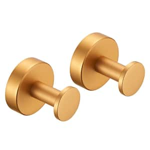 2-Piece Wall Mounted Knob Hook Robe/Towel Hook in Brushed Gold