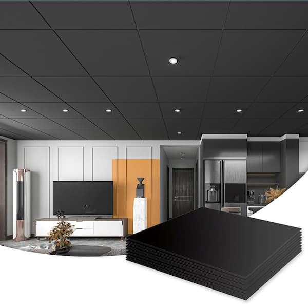 Black 2 ft. x 2 ft. Decorative PVC Drop Ceiling Tile (48 sq. ft./Box)