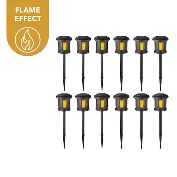Hampton Bay Solar 6 Lumens Black Outdoor Integrated LED Flicker Flame Path Light (12-Pack); Weather/Water/Rust Resistant