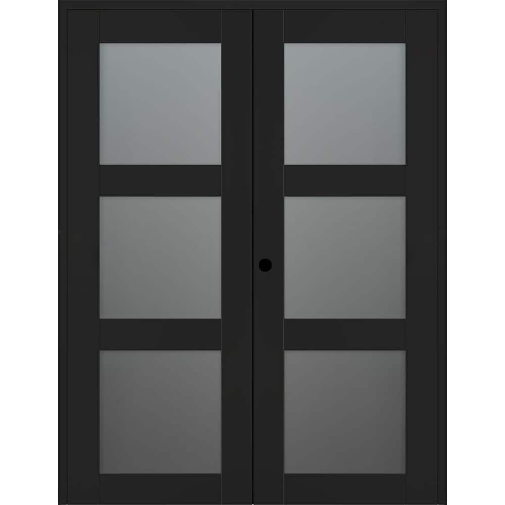 Avon 3 Lite N 64 in. x 84 in. Right Active 3-Lite Frosted Glass Black Matte Wood Composite Double Prehung French Door price history on PriceWatchPro