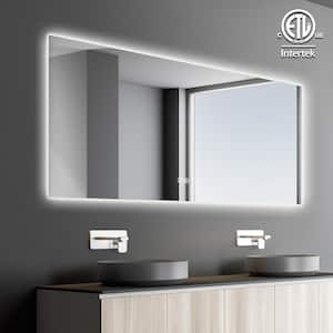 72 in. W x 30 in. H Rectangular Frameless LED Light with 3-Color and Anti-Fog Wall Mounted Bathroom Vanity Mirror