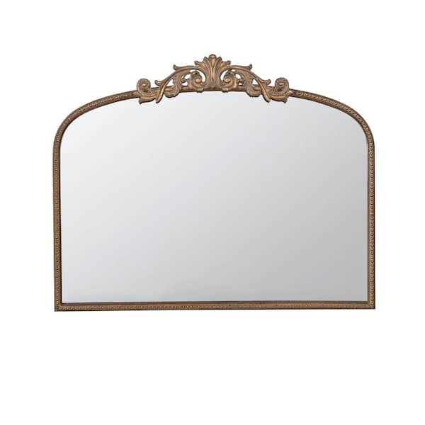 Unbranded Gold 40 in. W x 31.2 in. H Classic Arched Metal Framed Mirror for Wall