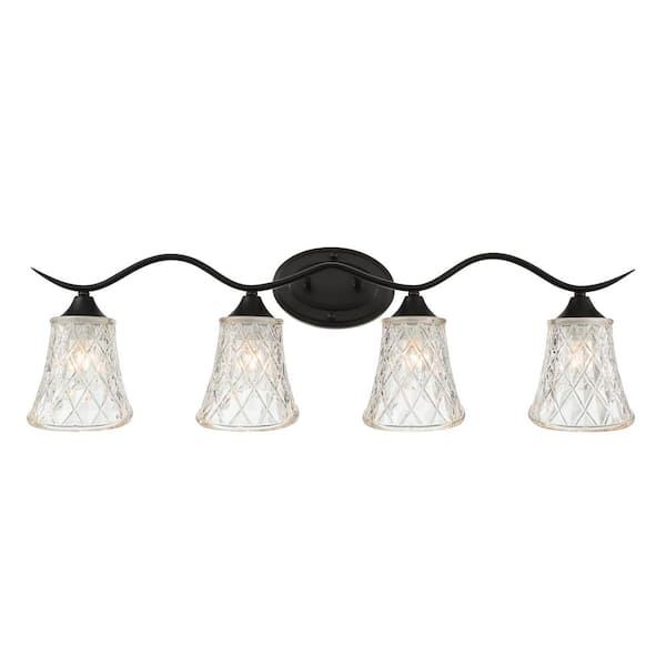 Brescia 31.5 in. 4-lights Matte Black Vanity Light with Cut Crystal Glass Shade