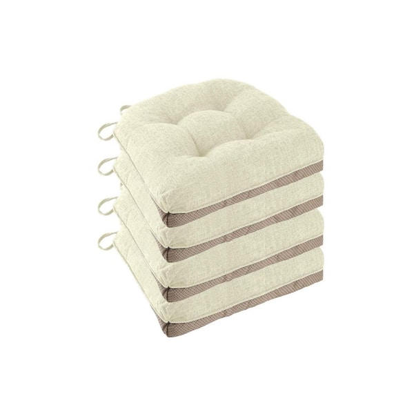 Beige Square Outdoor Seat Non Slip Chair Cushions for Dining Chairs with Ties (4-Pack)