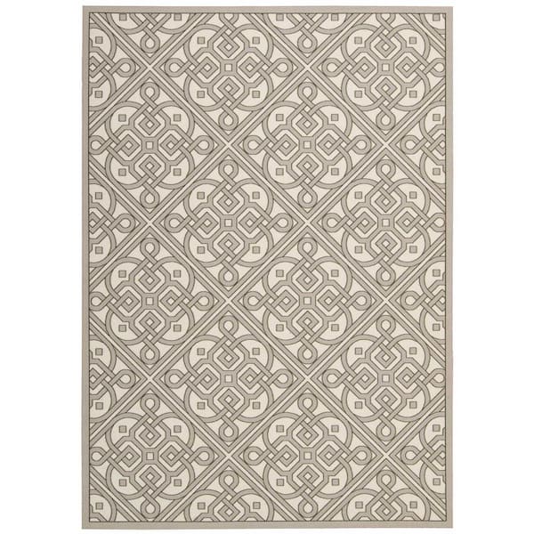 Waverly Lace It Up Stone 10 ft. x 13 ft. Geometric Modern Indoor/Outdoor Patio Area Rug