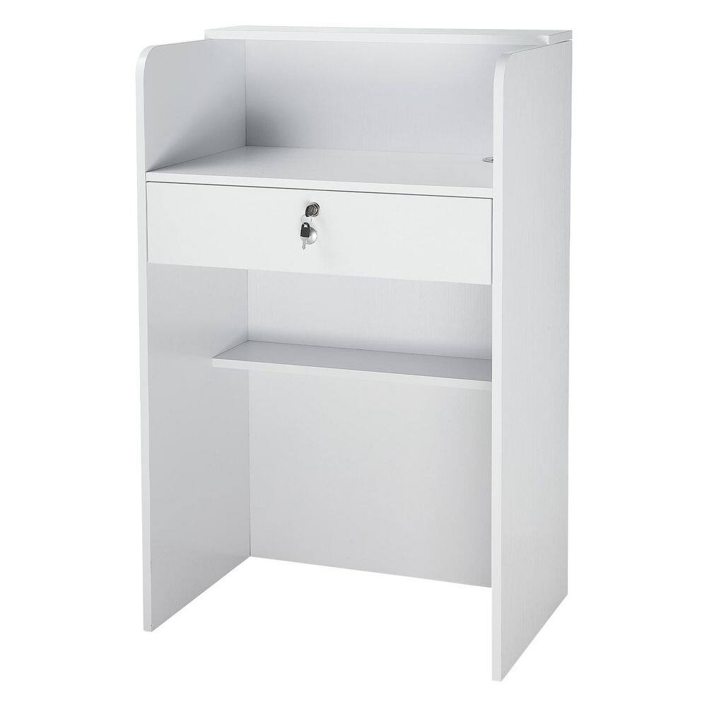 Reception Desk, 23.6 in. Rectangular Front Counter Table, Modern Office Reception Desk with Drawer, White price history on PriceWatchPro