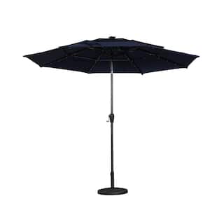10 FT LED 3-Tier Patio Market Umbrella in Navy with Double Airvent