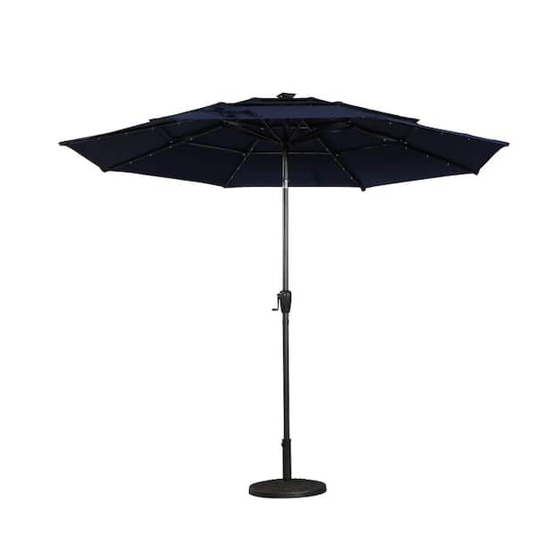 Boyel Living 10 FT LED 3-Tier Patio Market Umbrella in Navy with Double Airvent