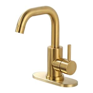 Single Handle Stainless Steel Bar Faucet with Supply Lines and Deckplate in Brushed Gold