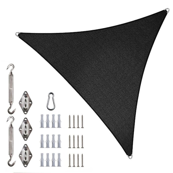 Unbranded 24 ft. x 24 ft. x 24 ft. Triangle Pro Ring Sun Shade Sail with Hardware Kit-Black