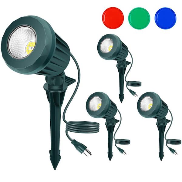 1000 Lumens Green Integrated LED Floodlight with RGB Lenses, IP67 Waterproof, 2700K Warm White for Holiday (4-Pack)