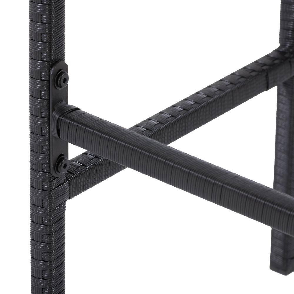 Parksville Black Resin Wicker and Steel Patio Bar Set with Grey Cushions