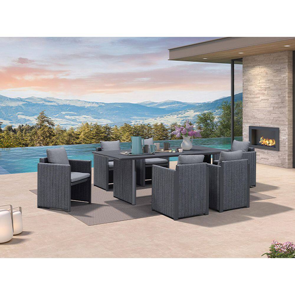 7-Piece Aluminum Outdoor Dining Set All-Weather Modern Rectangular Dining Table and Chairs with Olefin Cushions, Grey price history on PriceWatchPro