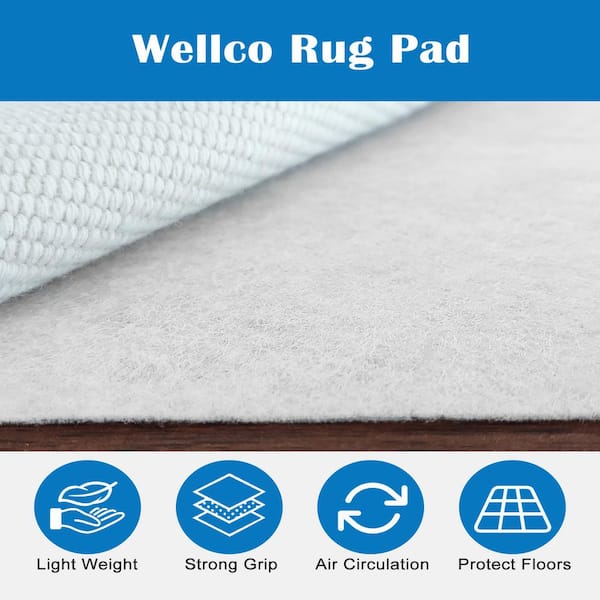 Wellco 7 ft. x 10 ft. Rectangle Non-Slip Grip Rug Pad Felt Protective Cushion 0.07 Thick