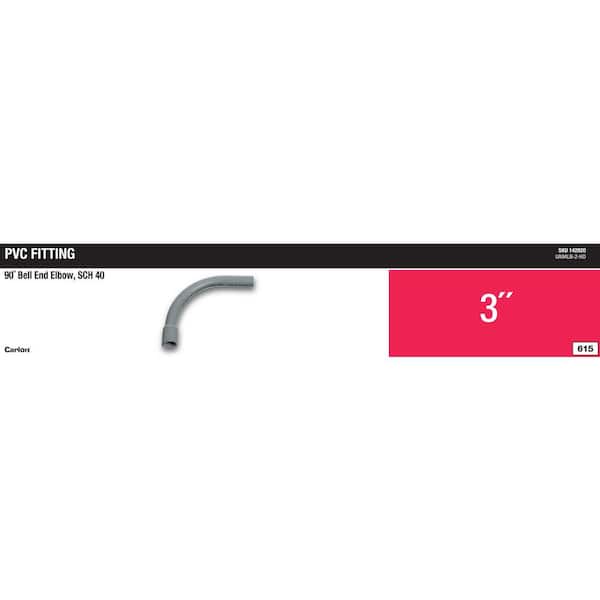 3 in. 90 Degree Schedule 40 Electrical PVC Belled End Standard Radius Elbow (UA9ALB-2-HD)