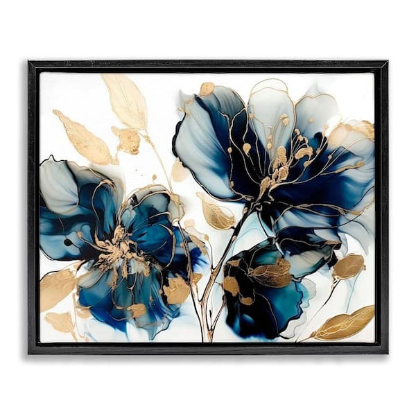 Stupell Industries Blue Swirling Modern Flowers by LSR Design Studio 1-Piece Black Floater Frame Nature Graphic Art Print 21 in. x 17 in.