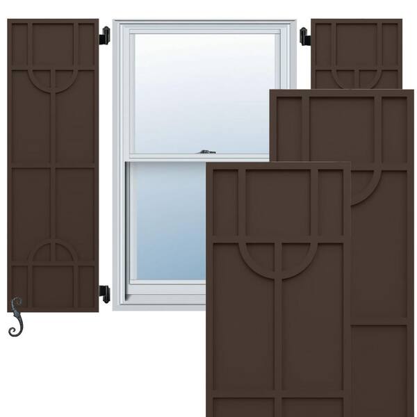 Ekena Millwork EnduraCore Nordic Modern Style 18 in. W x 66 in. H Raised Panel Composite Shutters Pair in Raisin Brown
