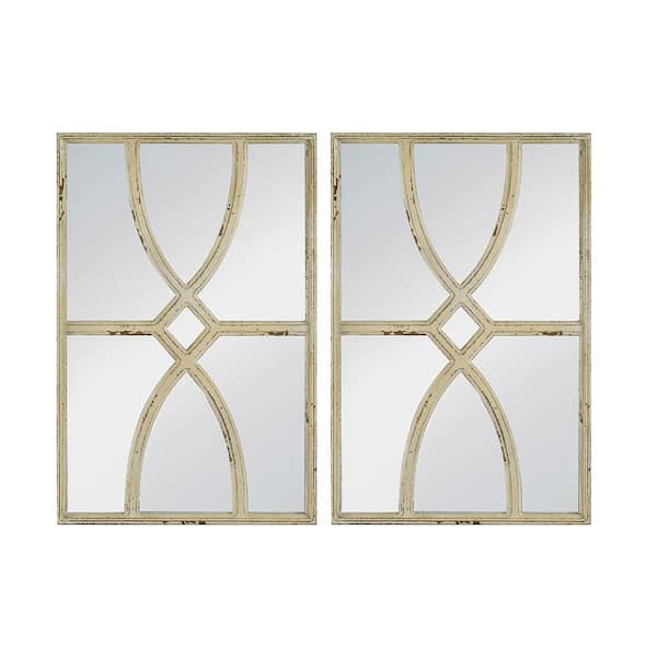 Vynxaria White 16 in. W x 23 in. H Set of 2 Distressed Rectangular Wooden Wall Mirrors, Vertical or Horizontal for Living Room