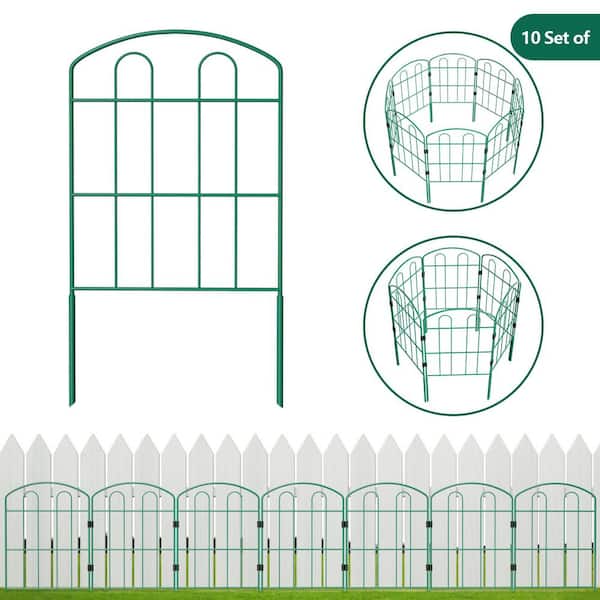 Oumilen 24 in. H x 13 in. L Metal Garden Fence, Green Outdoor Double Gate Type Fence Pack of 10