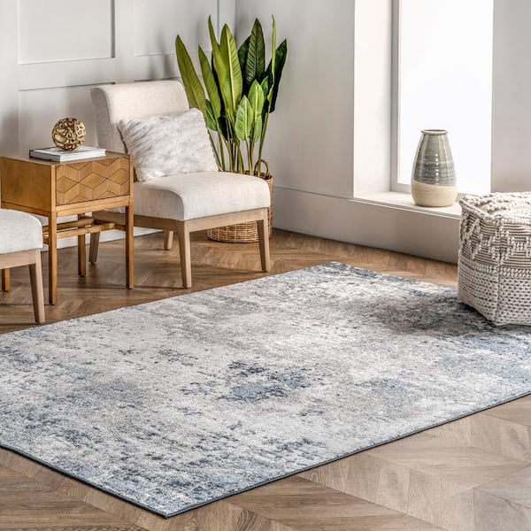 Zoe Faded Abstract Blue 4 ft. x 6 ft. Indoor Area Rug